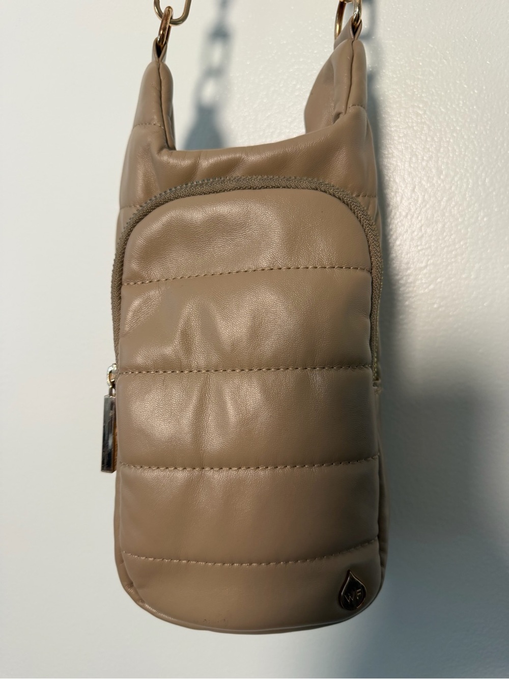 Compact Taupe Quilted Crossbody Bag for Women
